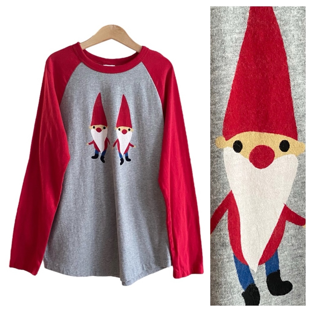Hanna Andersson Gray Red Holiday Christmas Gnomes Raglan Sleeve Shirt 10
